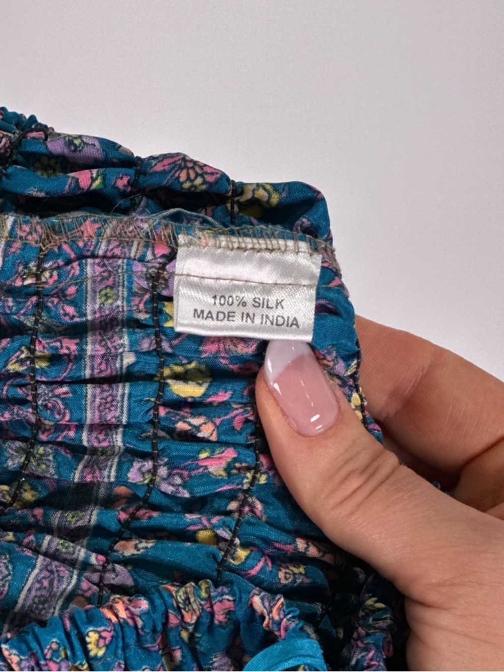 Fairycore Boho Smocked Tiered Maxi Dress Mixed Floral Silk Teal OS - Picture 8 of 12